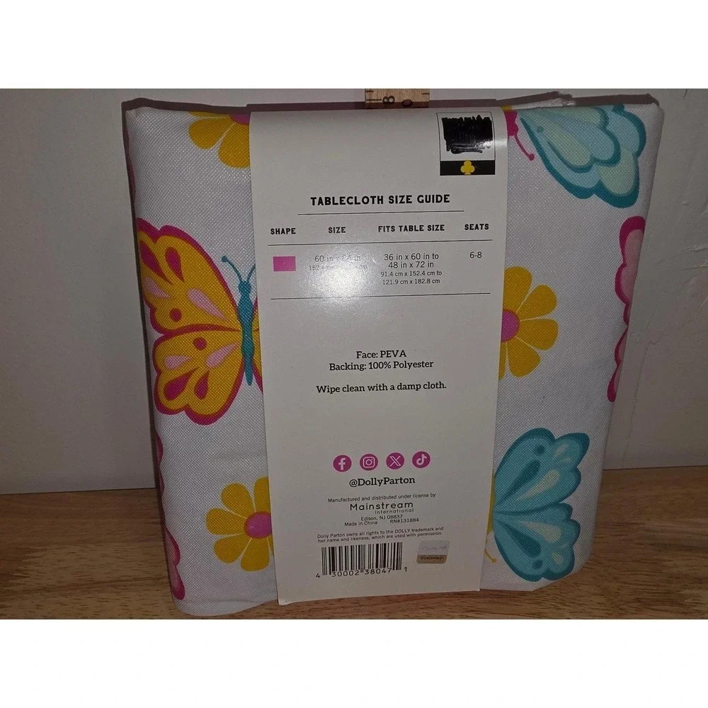 Dolly Parton printed PEVA tablecloth colorful butterfly and floral pattern
